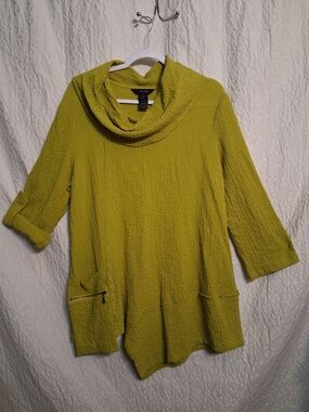 Ali Miles Textured Cowl Neck Tunic in Chartreuse